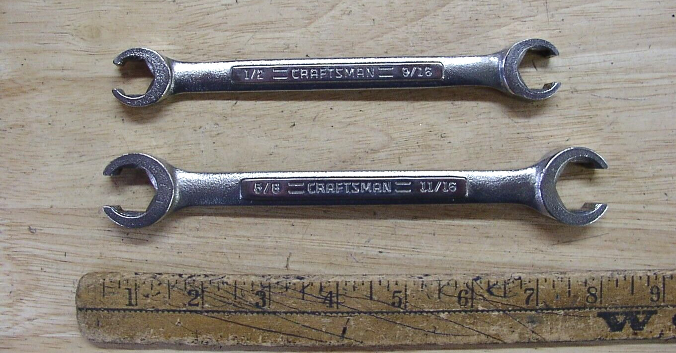 2 Vntg Craftsman V^ Open End Flare Nut 5/8 X 11/16 X 7-7/16,9/16 X 1/2 X 6-5/8