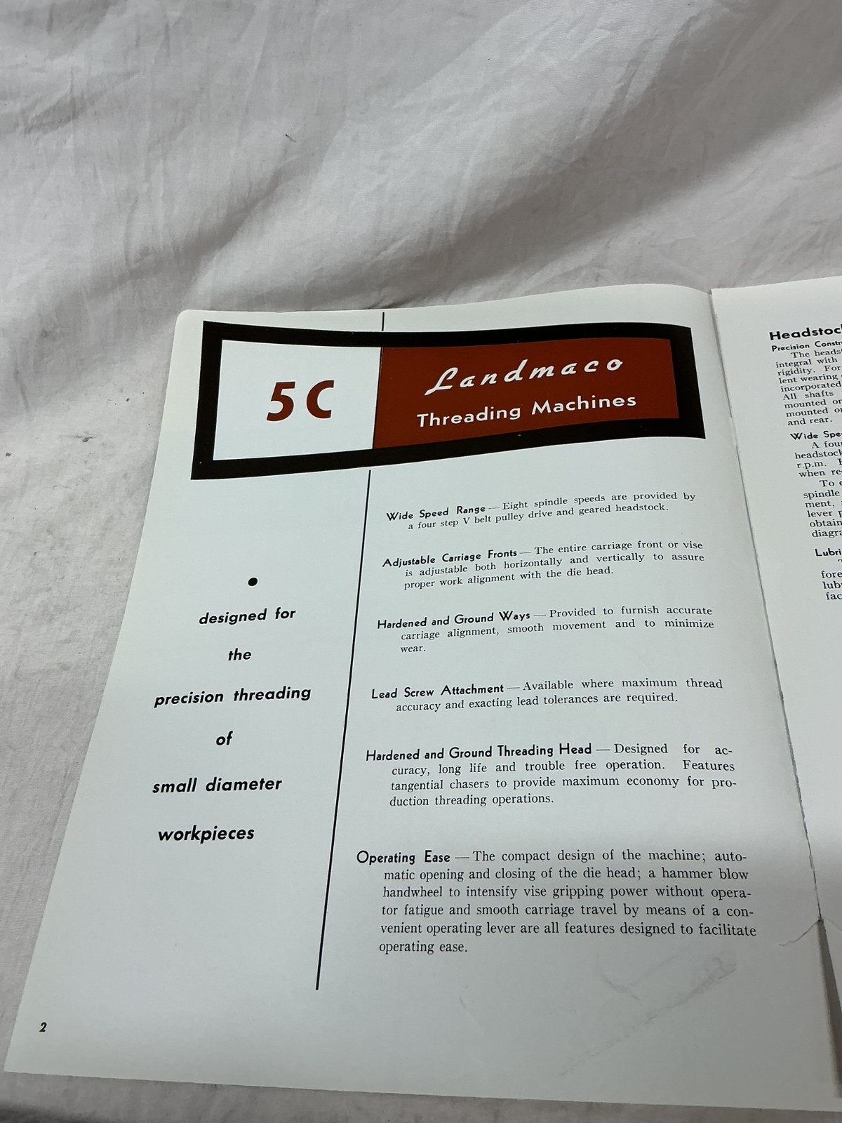 Vintage Landis Machine Company 5C Landmaco Threading Machine Bulletin H-74