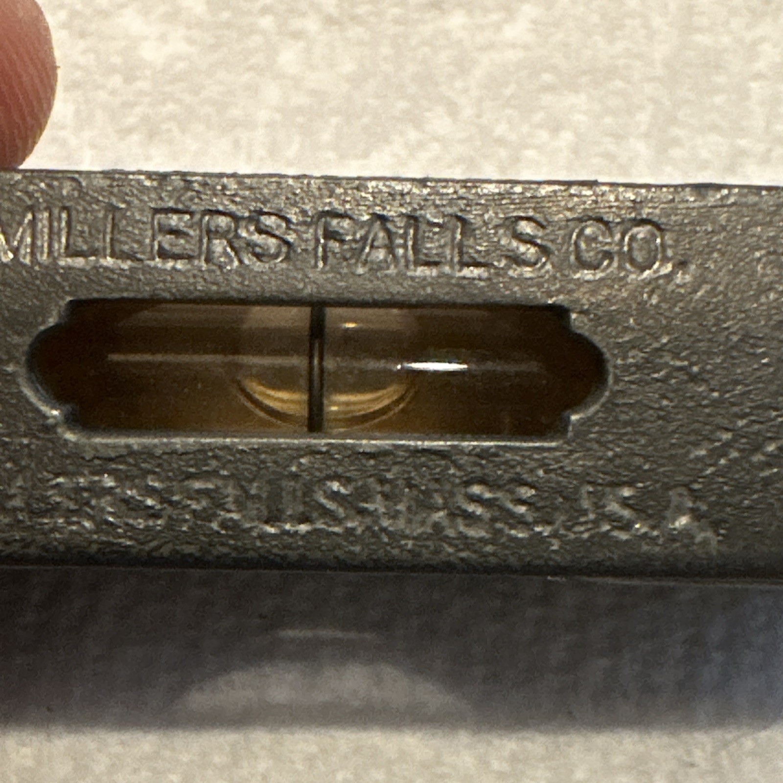 Vtg small 2 3/4” Cast Iron Millers Falls Co. Level Attachment, Works.