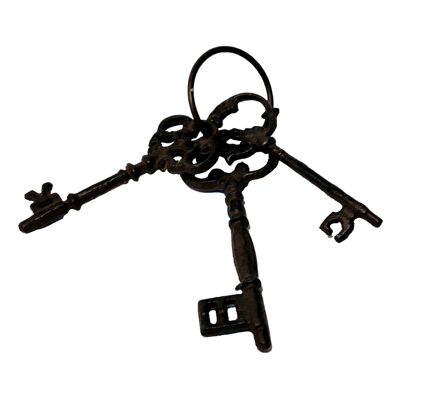 Cast Iron Key Set of 3 Decorative Oversize Victorian Skeleton Key Style on Ring