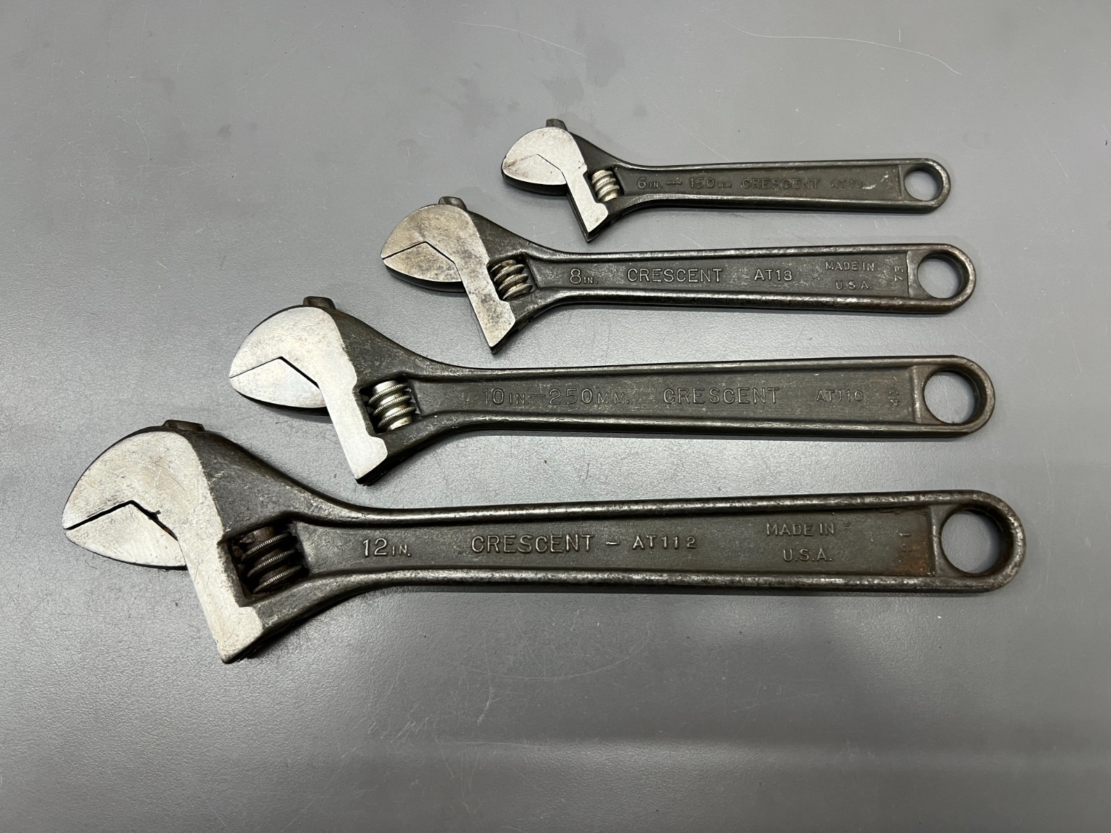 (O) VINTAGE CRESCENT AT SERIES BLACK 4pc ADJUSTABLE WRENCH SET 6 8 10 12 – USA