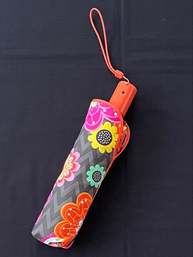 Vera Bradley Folding Umbrella One-Touch Open Close 57cm Orange Pink Used