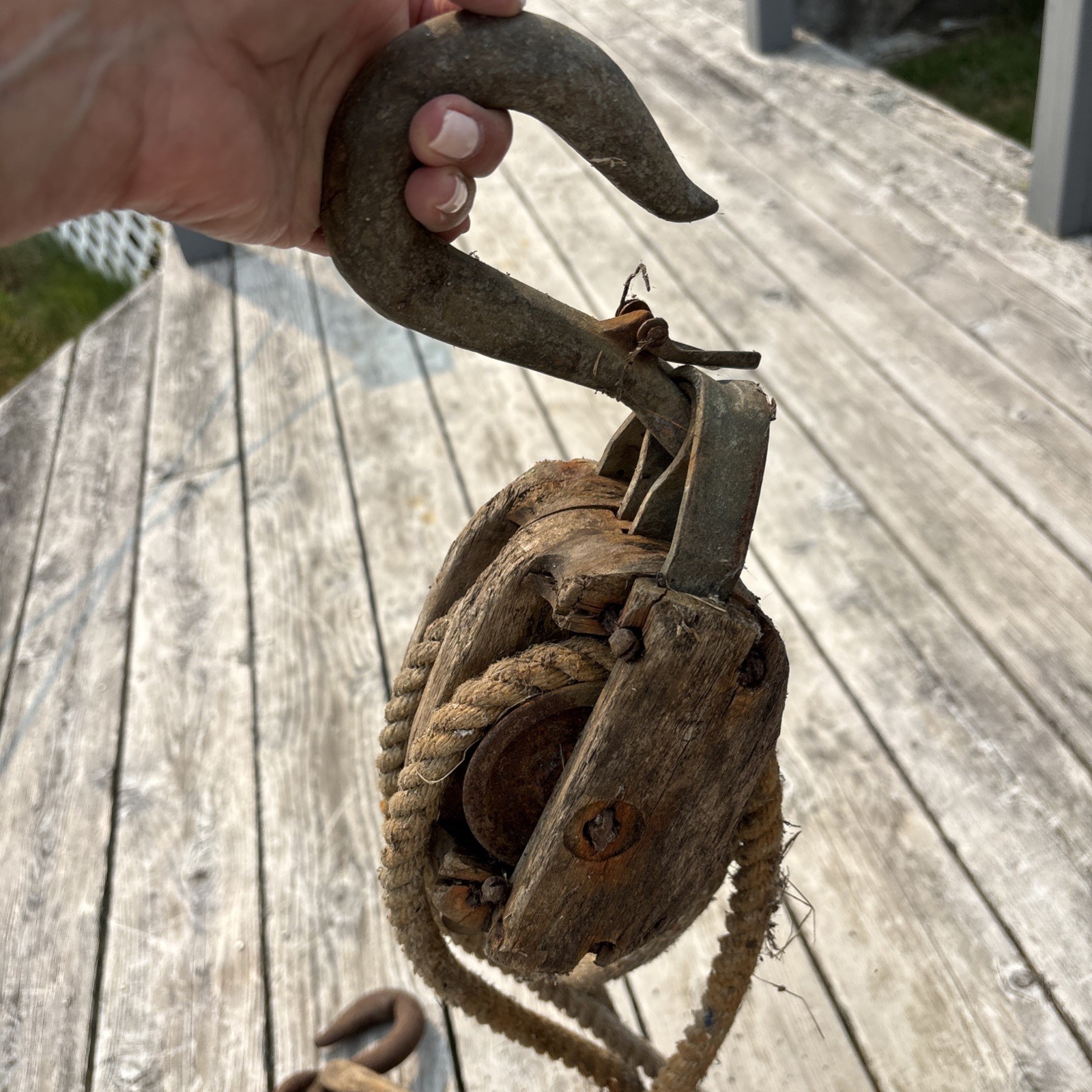 Vintage Nautical Wooden Pulley Blocks w/ Original Rope – Rustic Maritime Decor