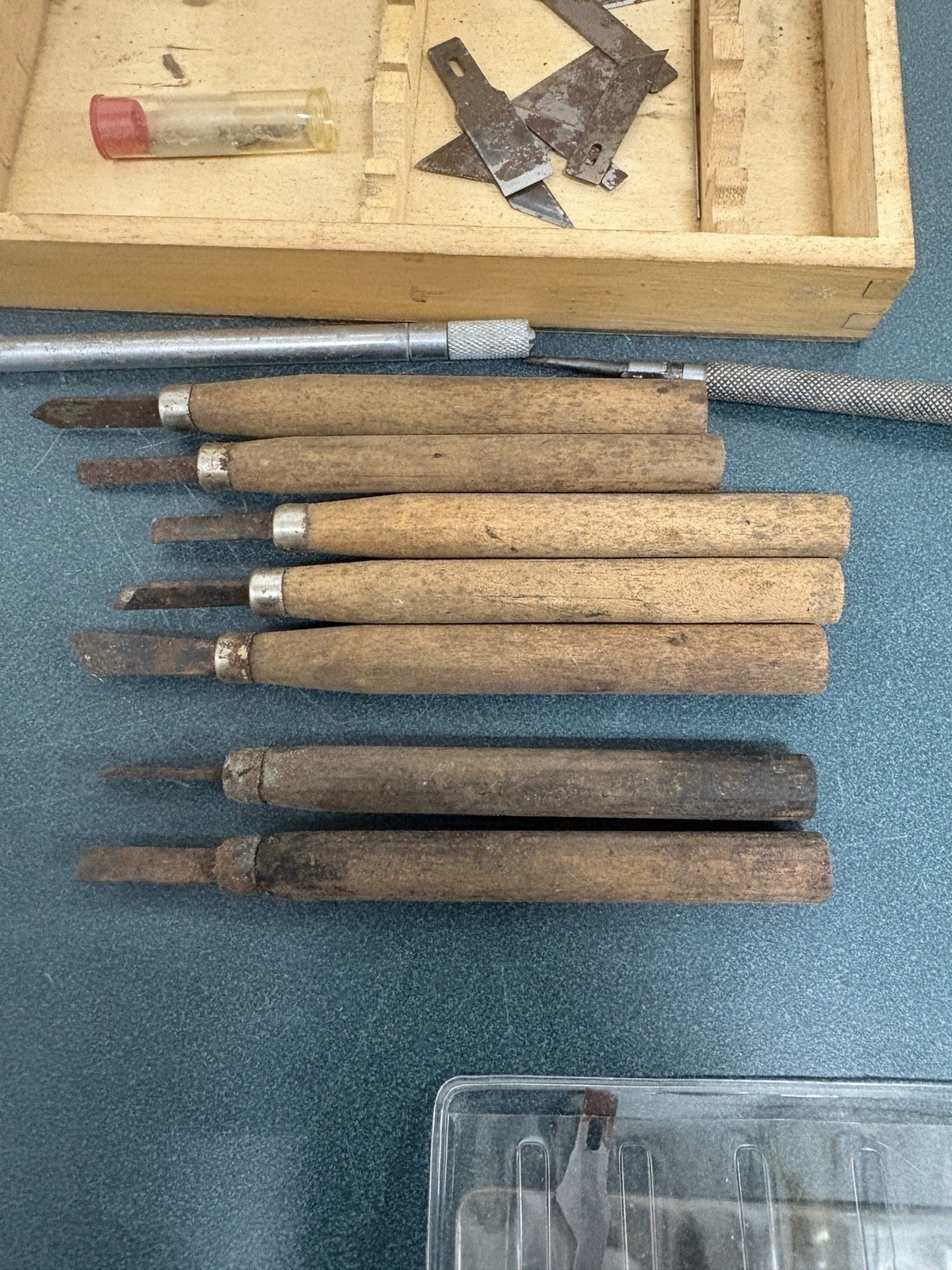 Vintage X-ACTO Workshop Knife Set Wooden Box Wood Carving Hobby Tools USA
