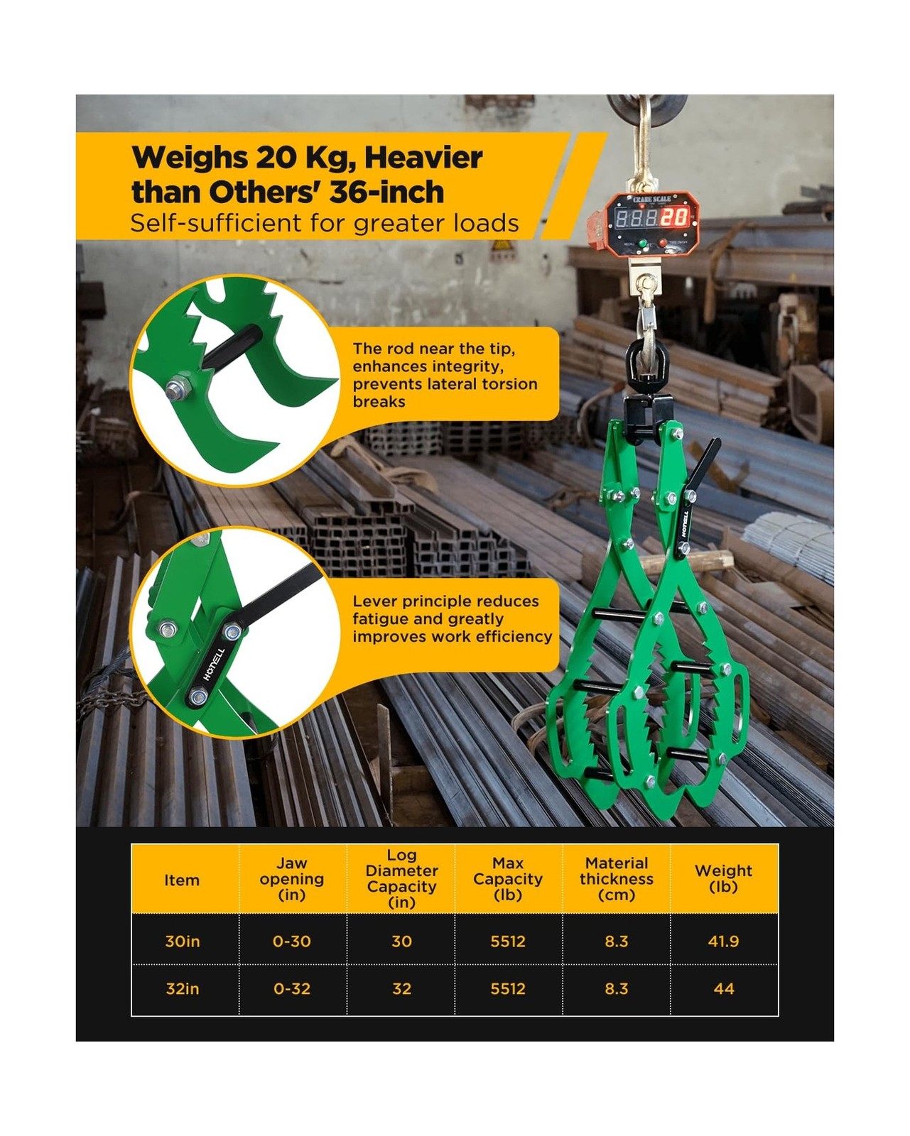 Log Lifting Tongs, Log Grapple Hook with Handle, Upgraded Timber Claw Hooks a…