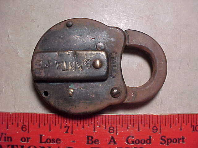 Antique brass Santa FeRR padlock -New Mexico metal detecting find