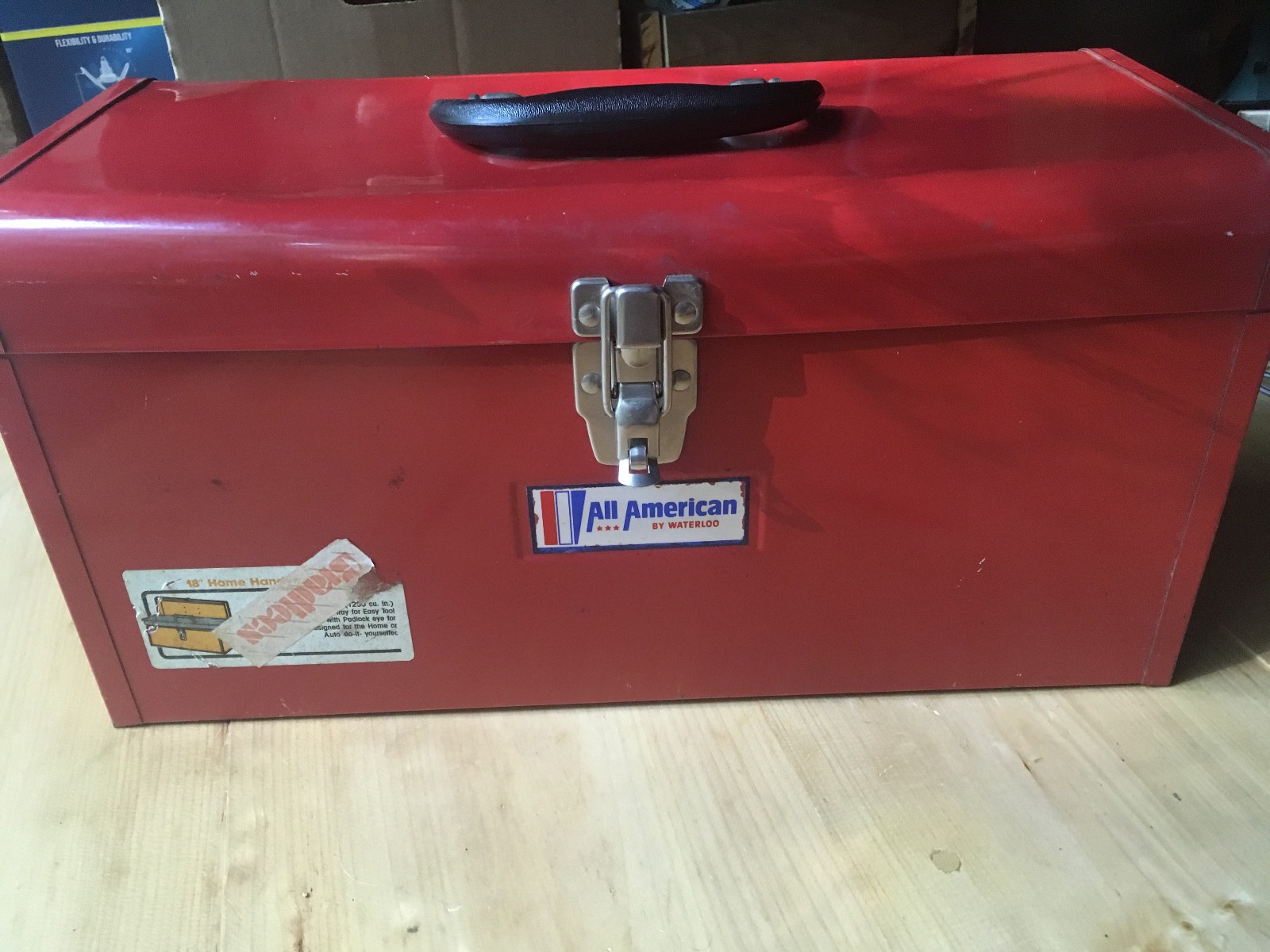 Vintage Waterloo All American Red Metal Tool Box 18″ Home Handyman Bradlees