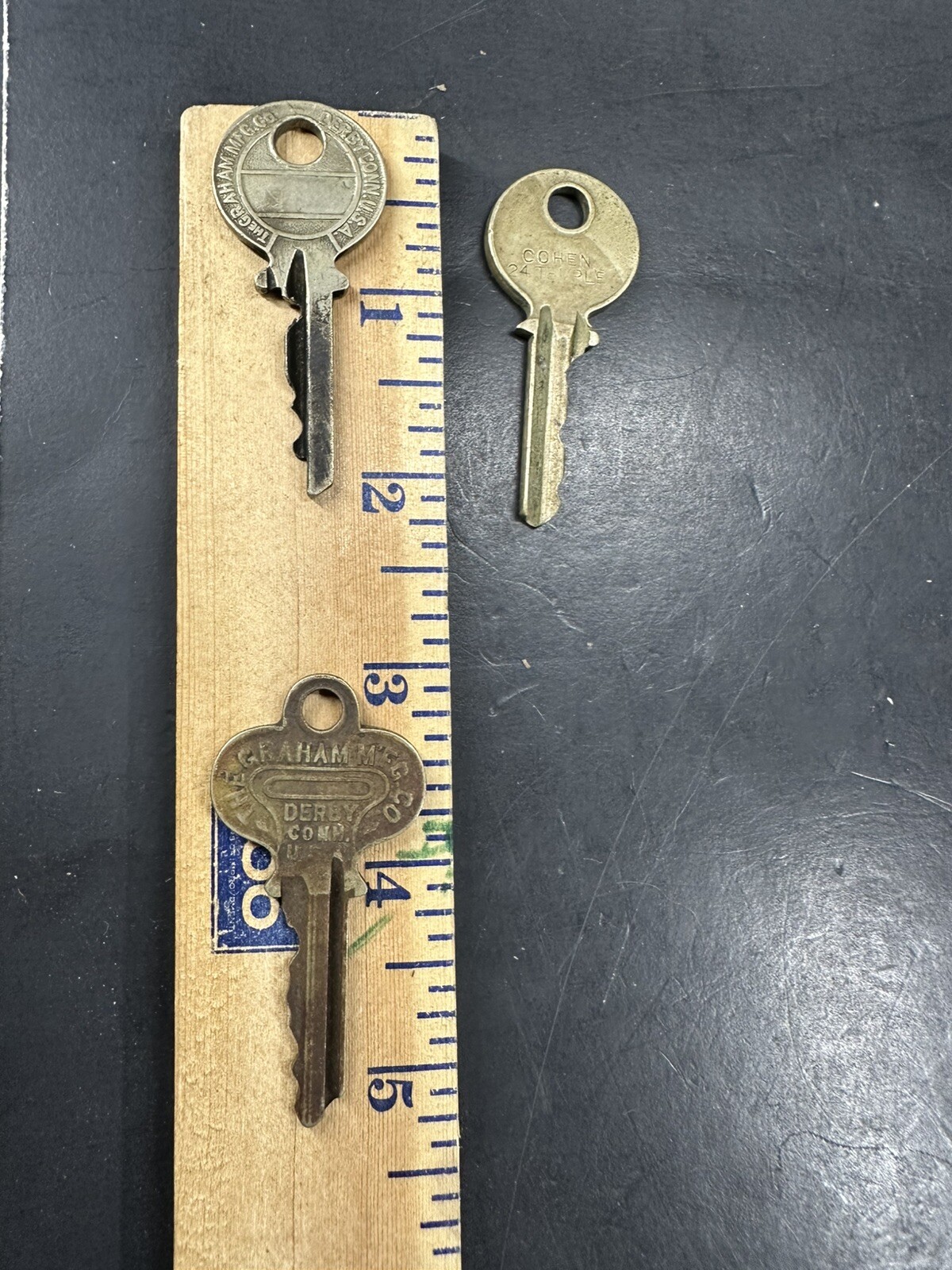 3 Vintage Graham Mfg. Co. Key Derby Conn. USA Ornate Antique Keys