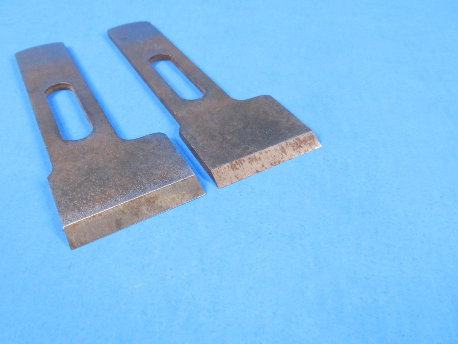 parts lot 2 unmarked irons blades cutters 1-1/4″ wide for ??? wood rabbet plane