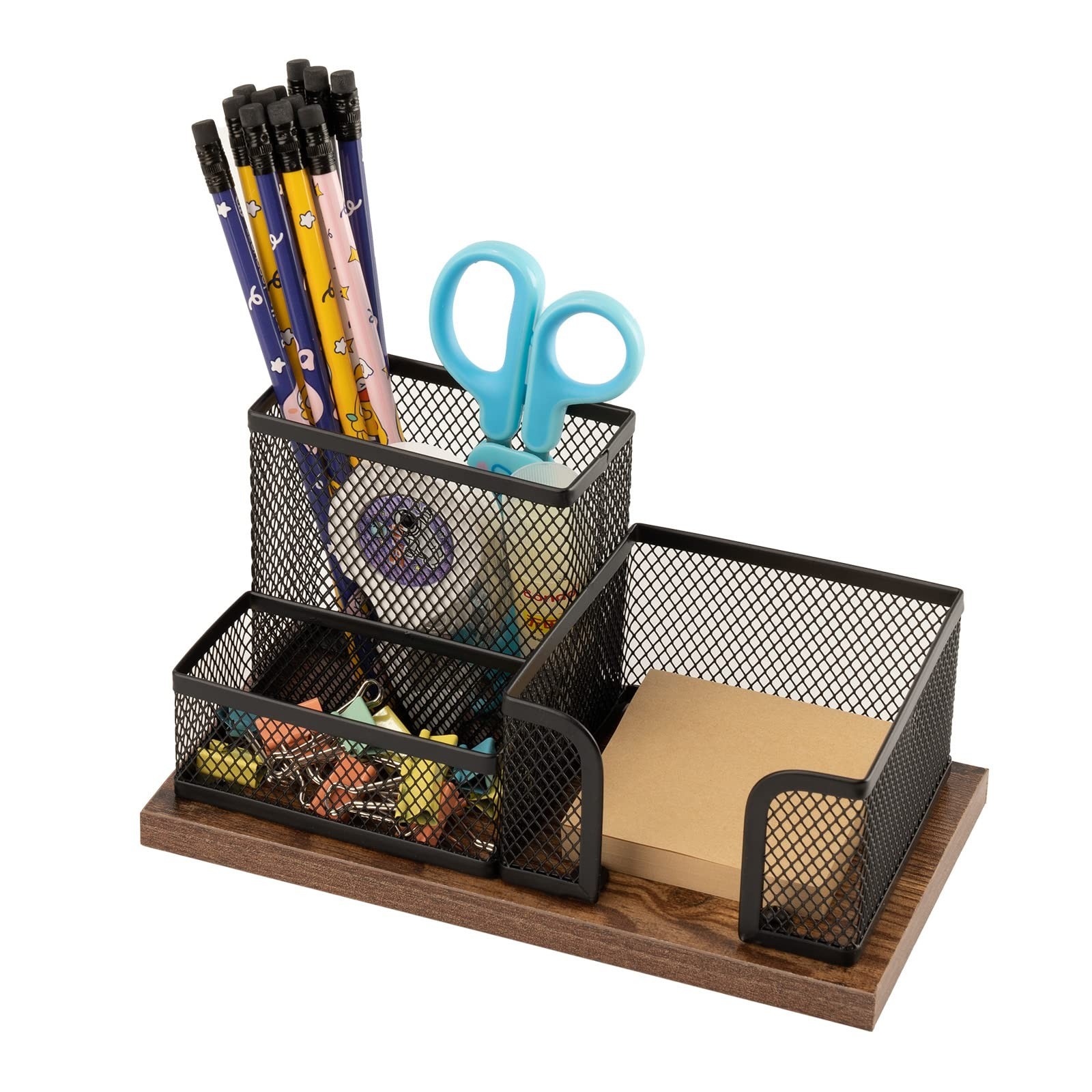 Antique Wood & Mesh Pen Holder Office Supplies Caddy, Storage Baskets for Des…