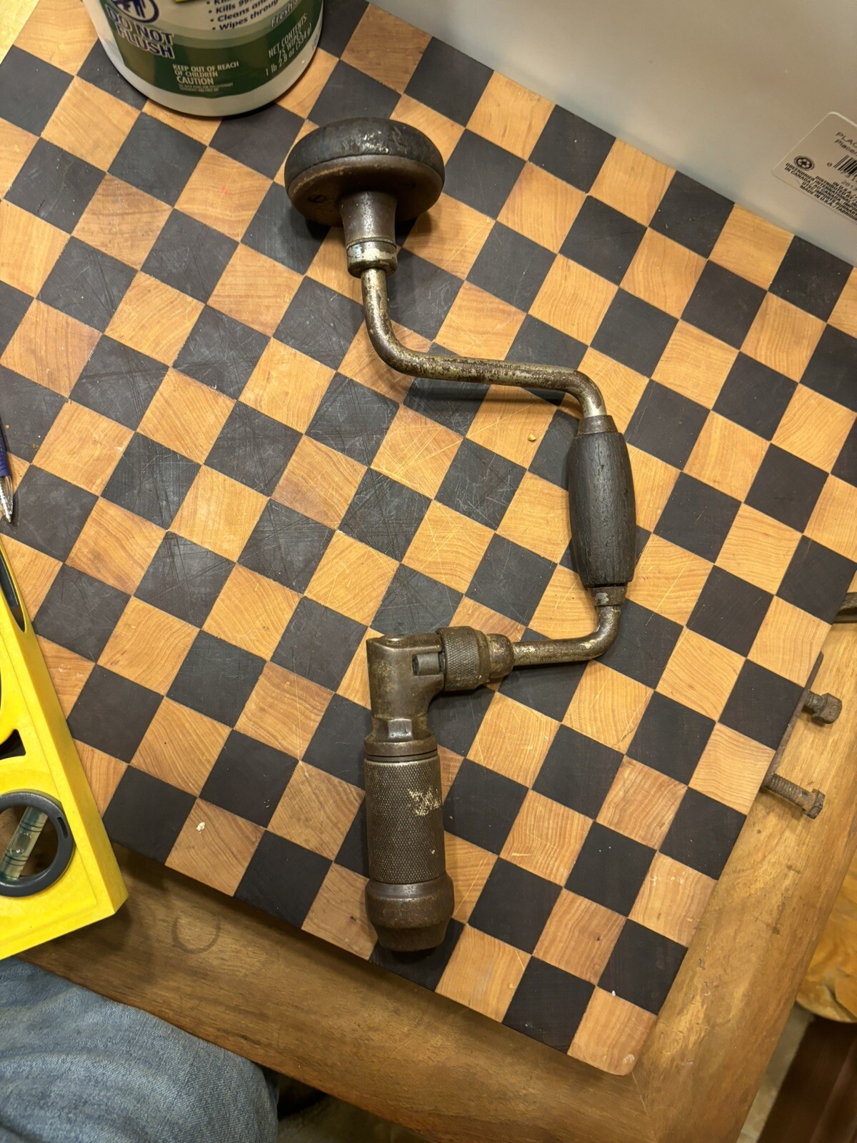 Vintage Hand Drill Brace Auger Tool Wood Handles