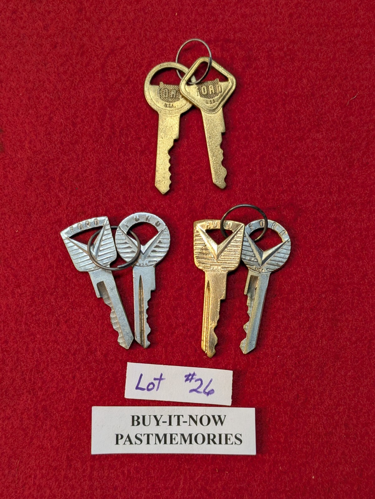 LOT OF 6, 3 PAIRS, 1940’s-50’s FORD CAR/TRUCK VINTAGE KEYS, OLD ANTIQUE LOT #26