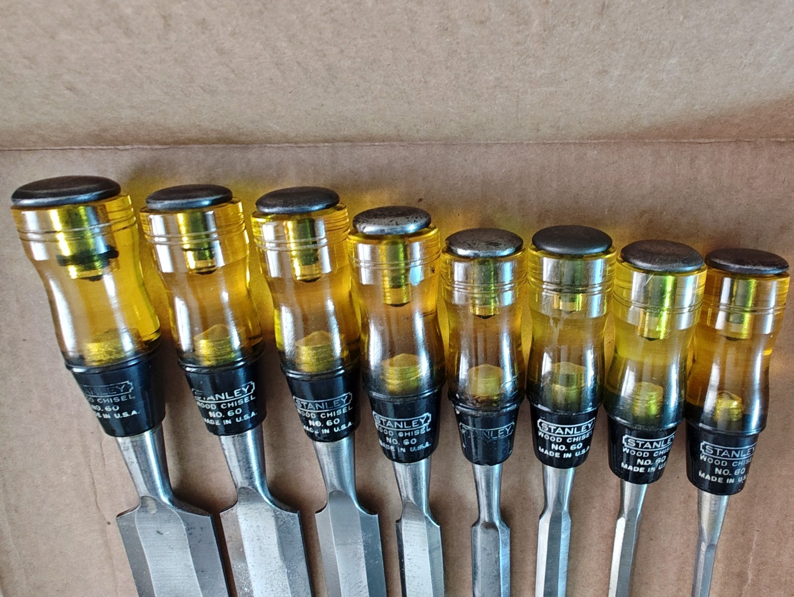 Vintage Set of Eight STANLEY No. 60 Wood Chisels – 1/4″ to 1 1/2″ USA