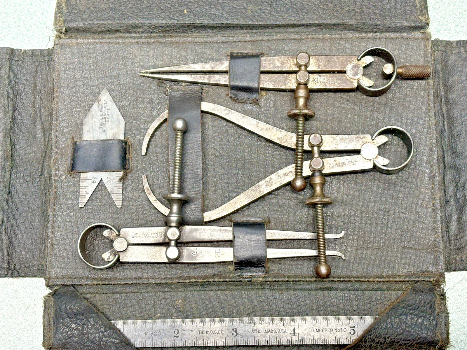 Starrett No. 900 Apprentice’s Tool Set Vintage early leather case RARE nice