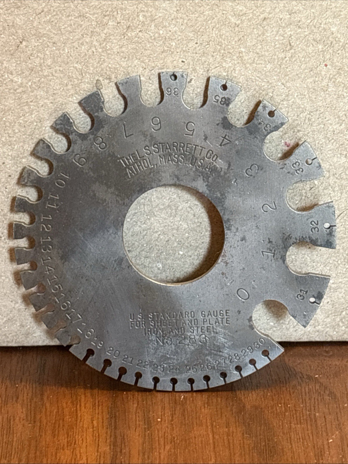 L.S. STARRETT CO NO.283 U.S. STANDARD GAUGE FOR SHEET & PLATE IRON /STEEL