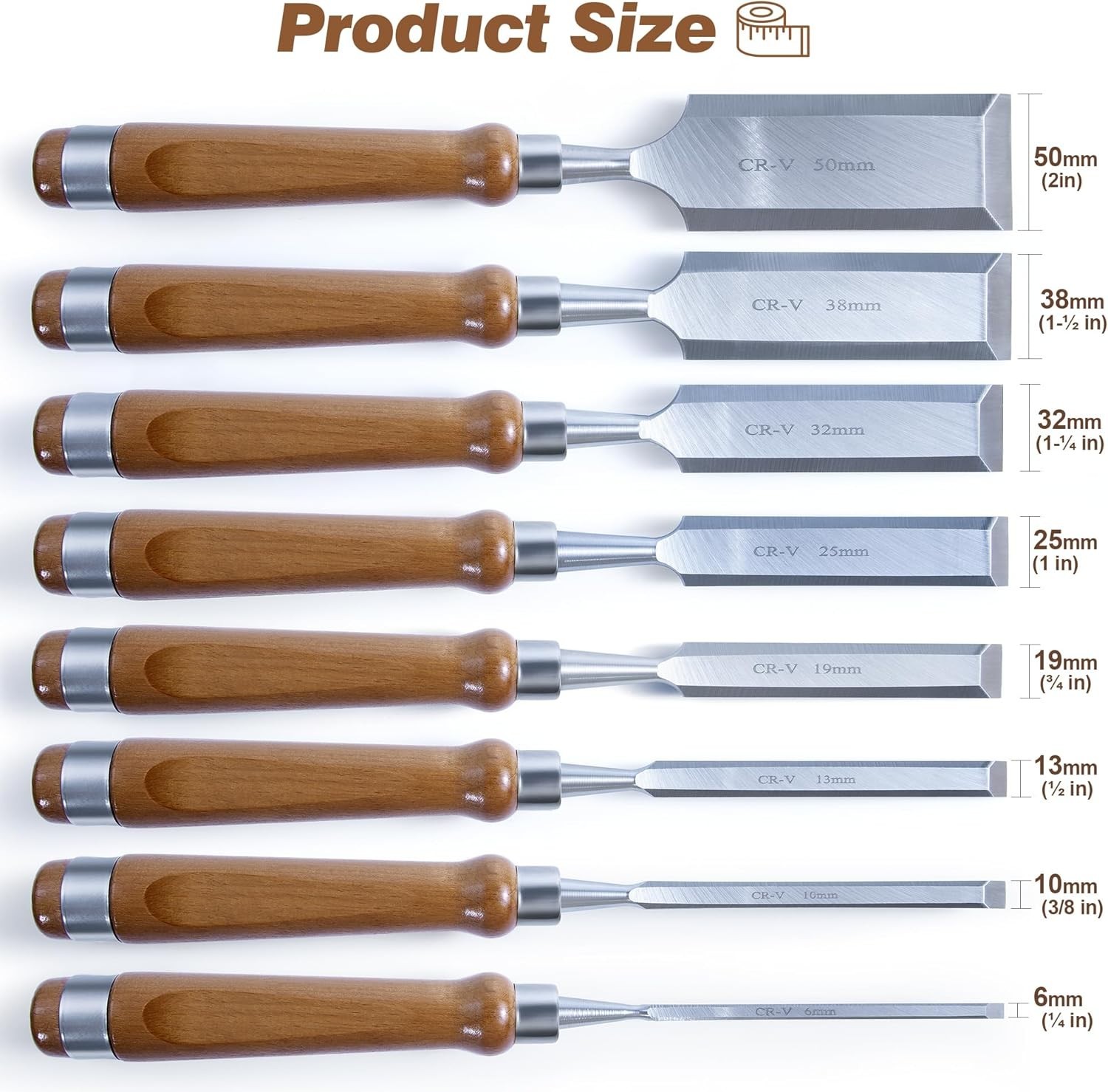 10 Pieces Wood Chisel Set,1/4″~2″Woodworking Chisel Kit with Sharp CR-V 60 Steel