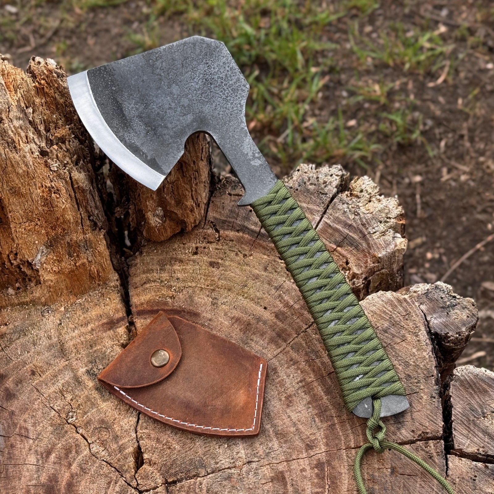 Camping Axe Bushcraft Hatchet Hand Forged 52100 Carbon Steel with Sheath