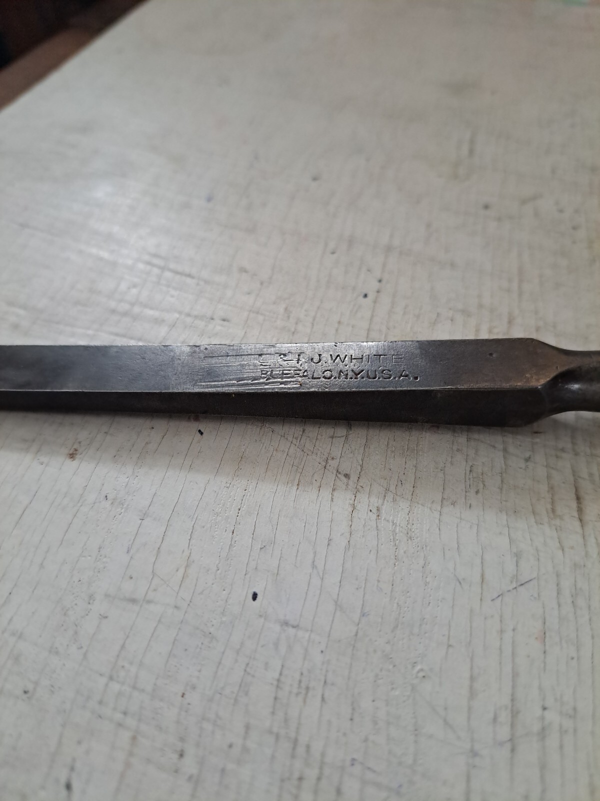 L & I. J. White Leather Tipped 3/8″ Socket Chisel-1837 Buffalo,N,Y,-Full Length-