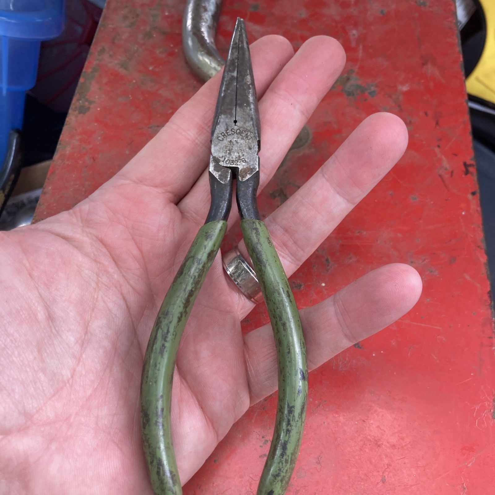 Vintage Crescent 1032-6 Needle Nose Pliers “Bell System” Green Handle USA. -ST