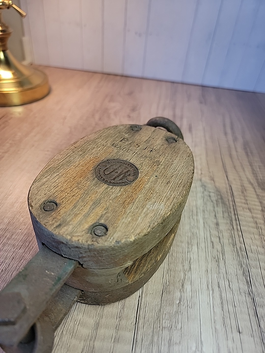 Vintage U•W 6-PB Upson Walton Wood/Steel Block & Tackle Pulley Hook Stunning