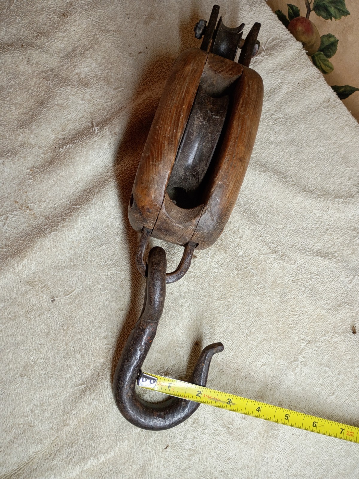 Antique Western Block Co LOCKPORT NY. Single Wheel Barn Pulley with Forged Hook