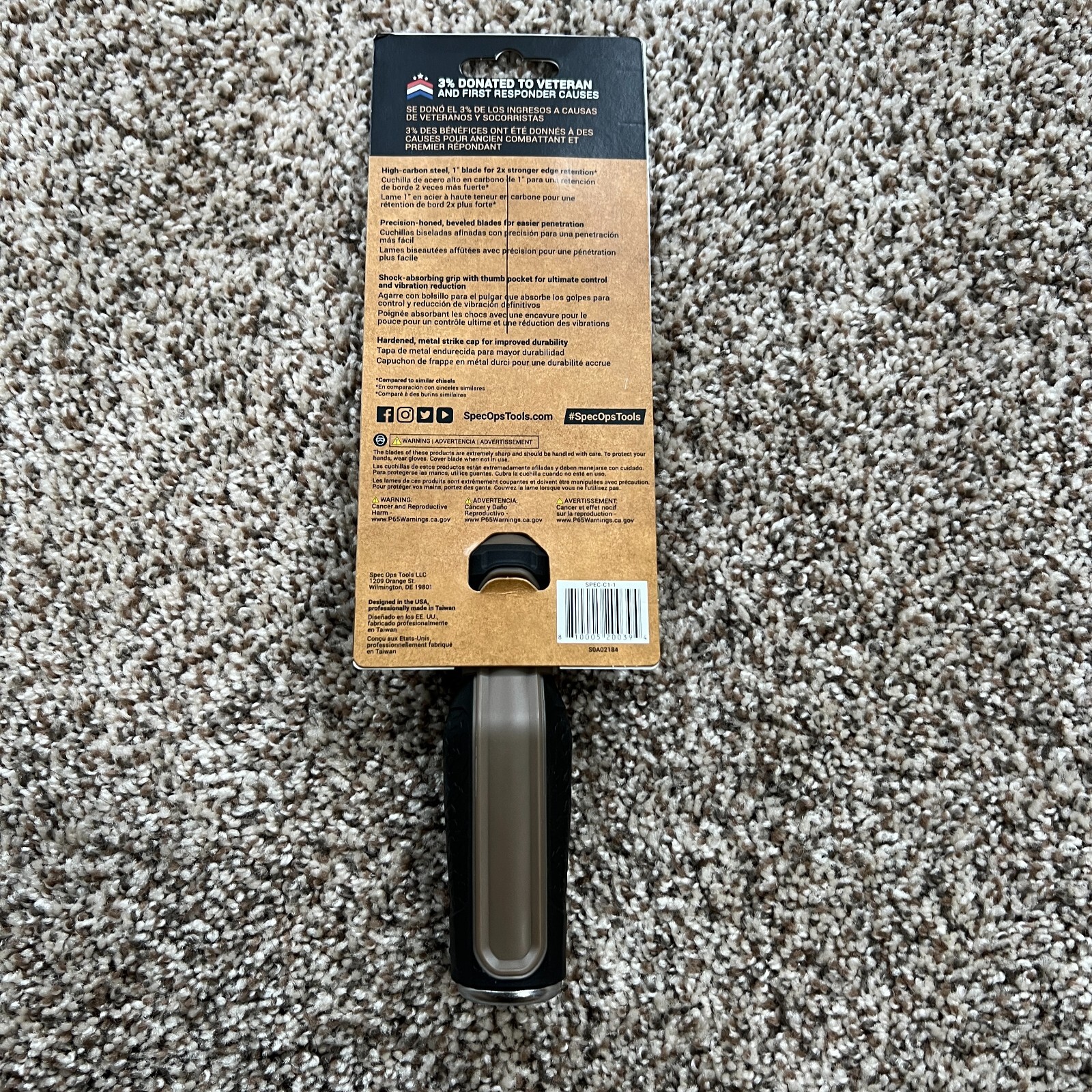 Spec Ops Tools Wood Chisel 1″ Blade High-Carbon Steel Blade Shock-Absorber