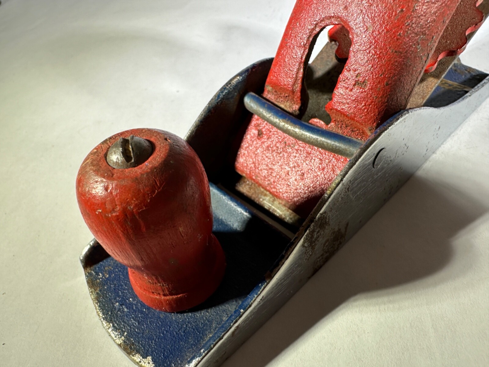 Vintage Wood Plane Blue and Red 6 Inches With Blade Woodworking
