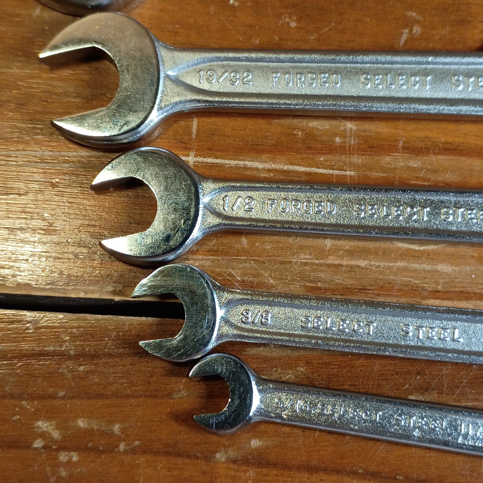 Set Of 5 Vintage Forged Select Steel In USA Indestro Wrenches In Clip