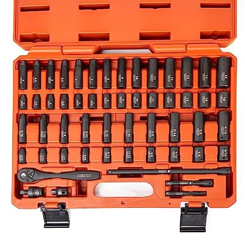 02437A 1/4 Drive Impact Socket Set Metric & Standard, Deep & Shallow 54 Piece
