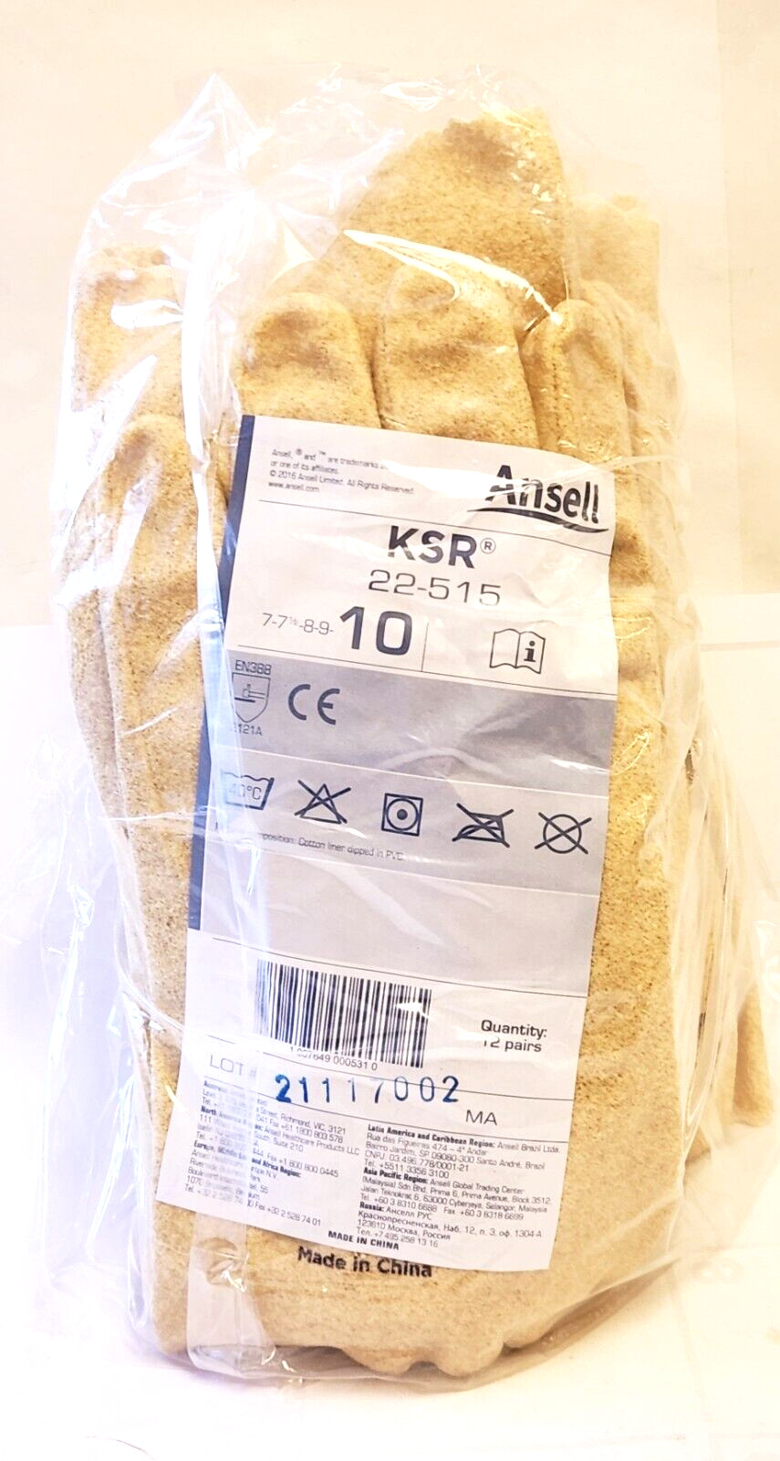 ANSELL 22-515 VINYL COATED COTTON LINED 104° MAX WORK GLOVE (12PR_SIZE 10_NEW)