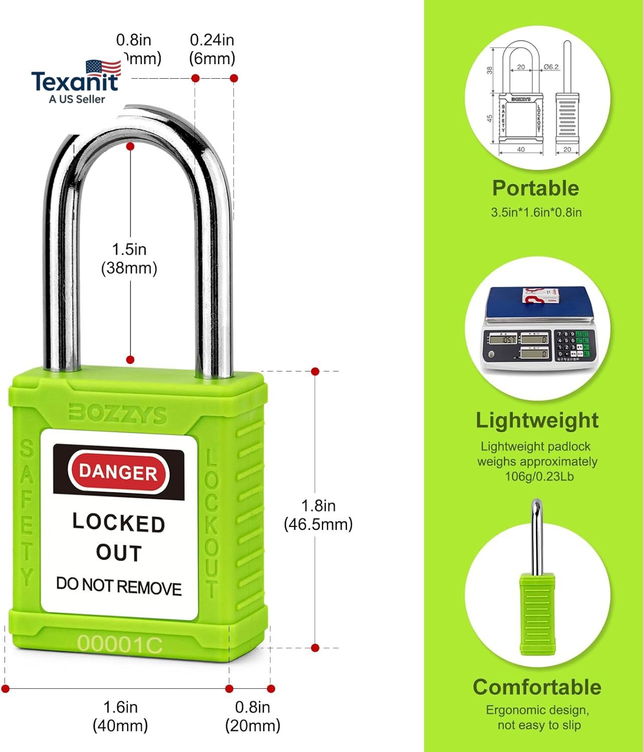 Lockout Tagout Locks with 2 Master Keys｜12-Pack Green OSHA Loto Lock｜Keyed Diffe