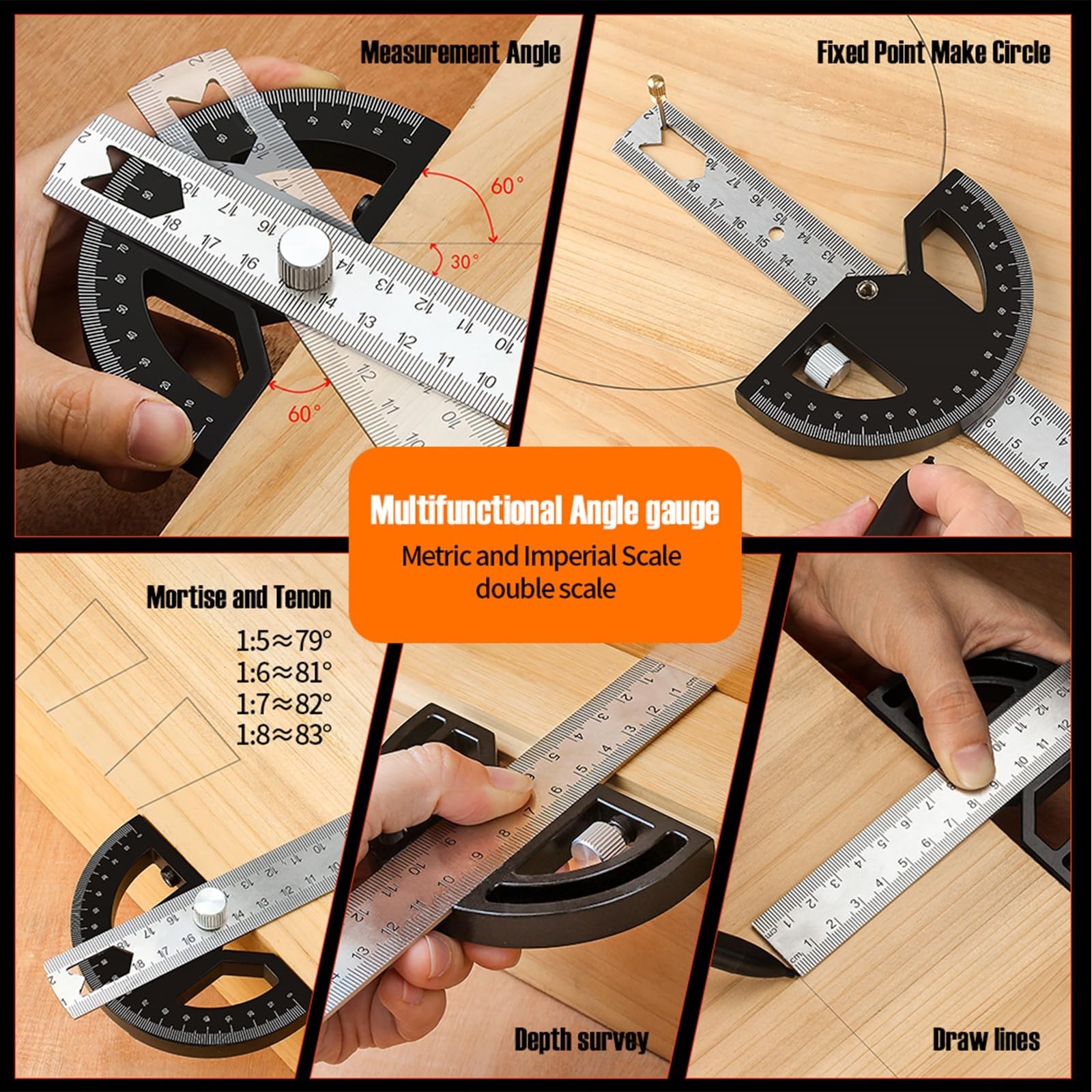 Protractor Angle Finder Stainless Steel Angle Ruler with 0-180 Degrees Adjust…
