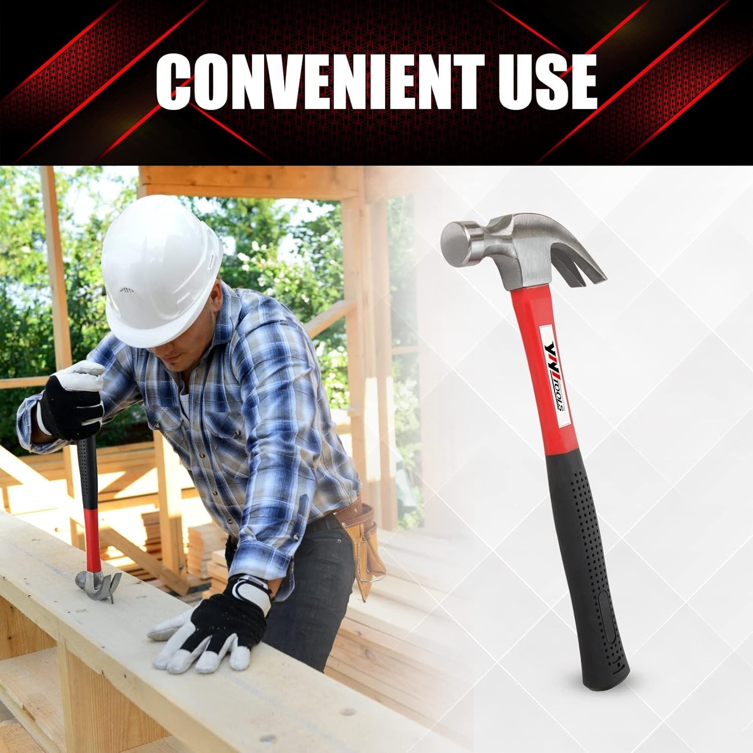 Claw Hammer With fiberglass Handle – 16-oz, Red and Black YY-1-003