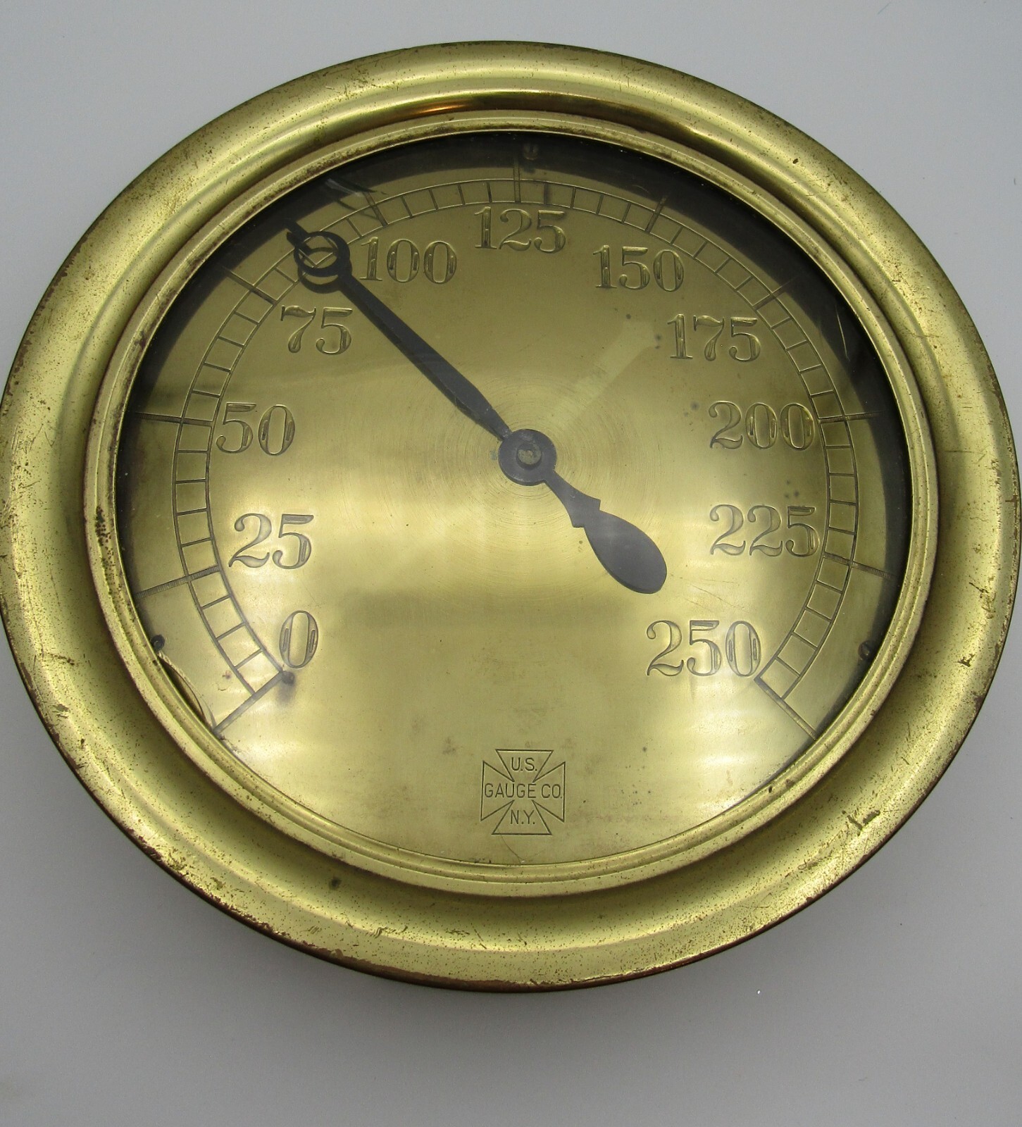 VINTAGE U.S. GAUGE CO., N.Y. BRASS 250 lb. PRESSURE GAUGE (11.75″)