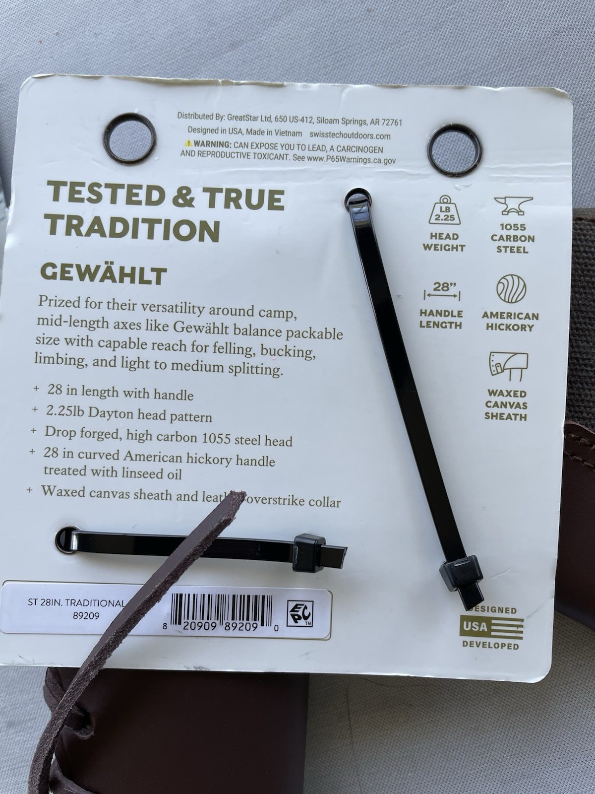 New The Swisstech Gewahlt Light Felling Axe Forged Carbon Steel. 2.25 Lbs Head