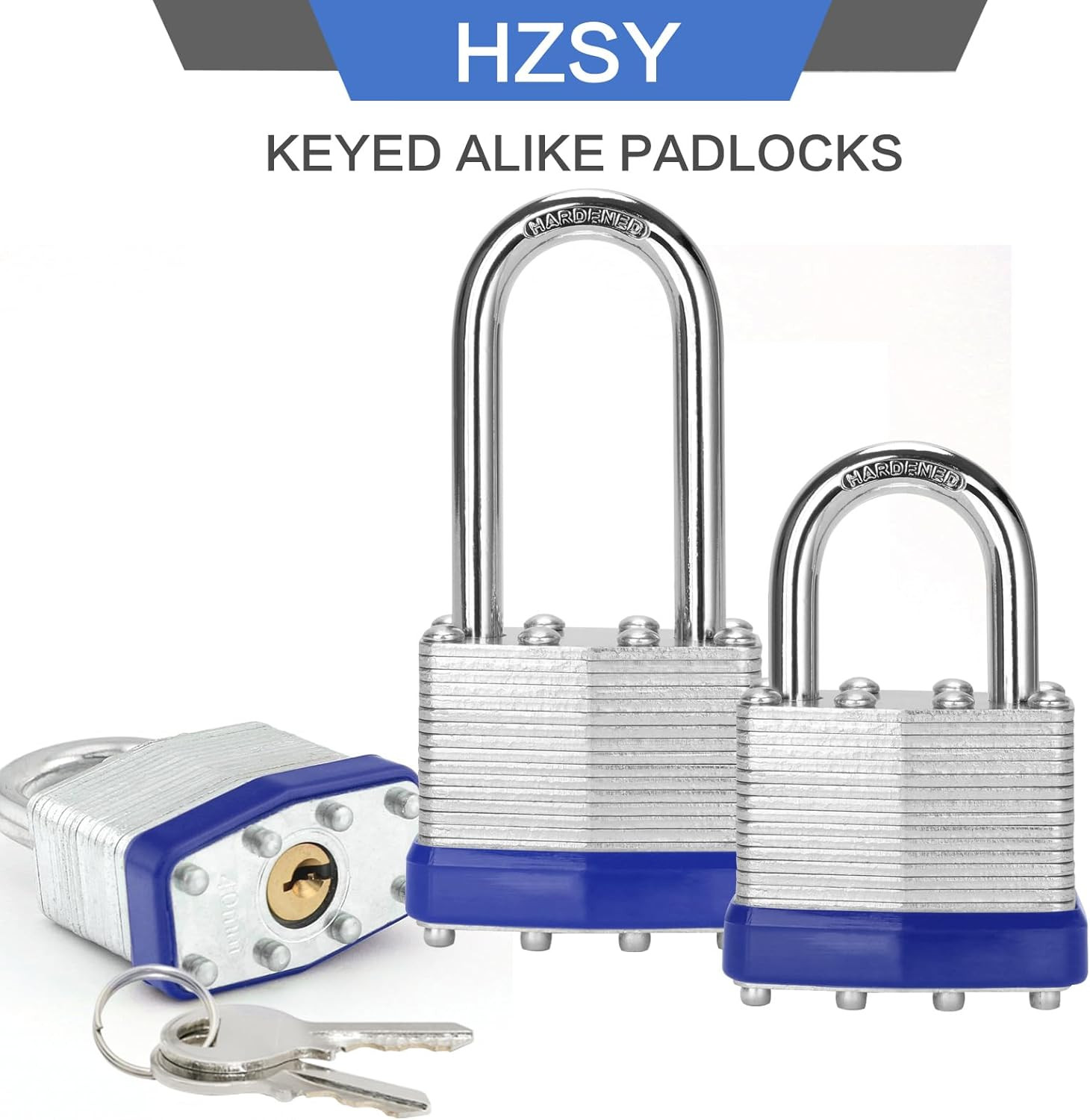 Padlocks Keyed Alike, Pack of 6, Laminated Steel Keyed Lock (1-9/16″, 40Mm), Pad