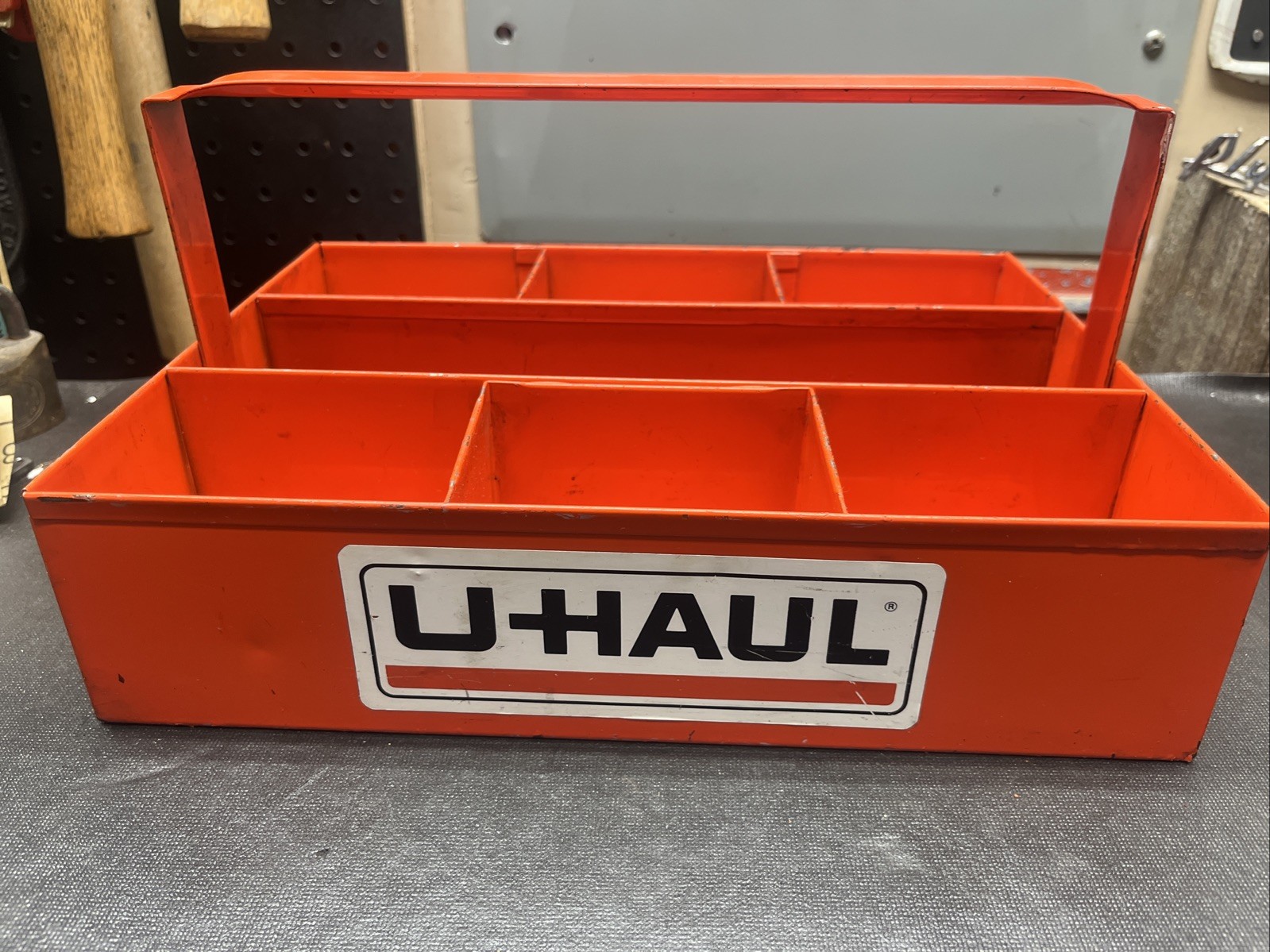 Vintage U-Haul Orange Metal Tool Caddy 12″ x 9″ x 6″ Nice Vintage Garage Piece