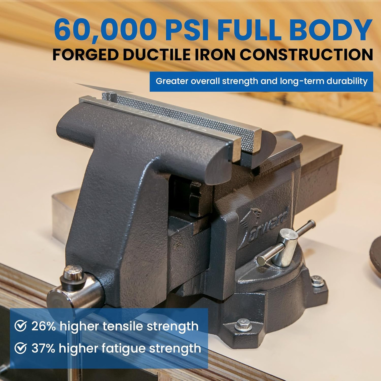 CR60A 6.5 Inch Bench Vise Heavy Duty Vice with Anvil and 210 Degrees Swivel Base