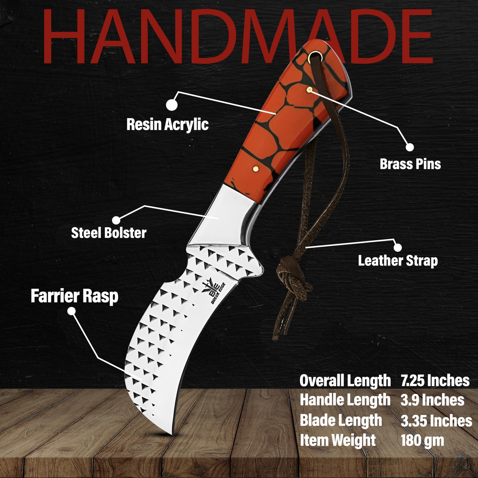 Farrier Rasp Steel Hawkbill Knife, Fixed Blade Full Tang, Leather Sheath, Wir…