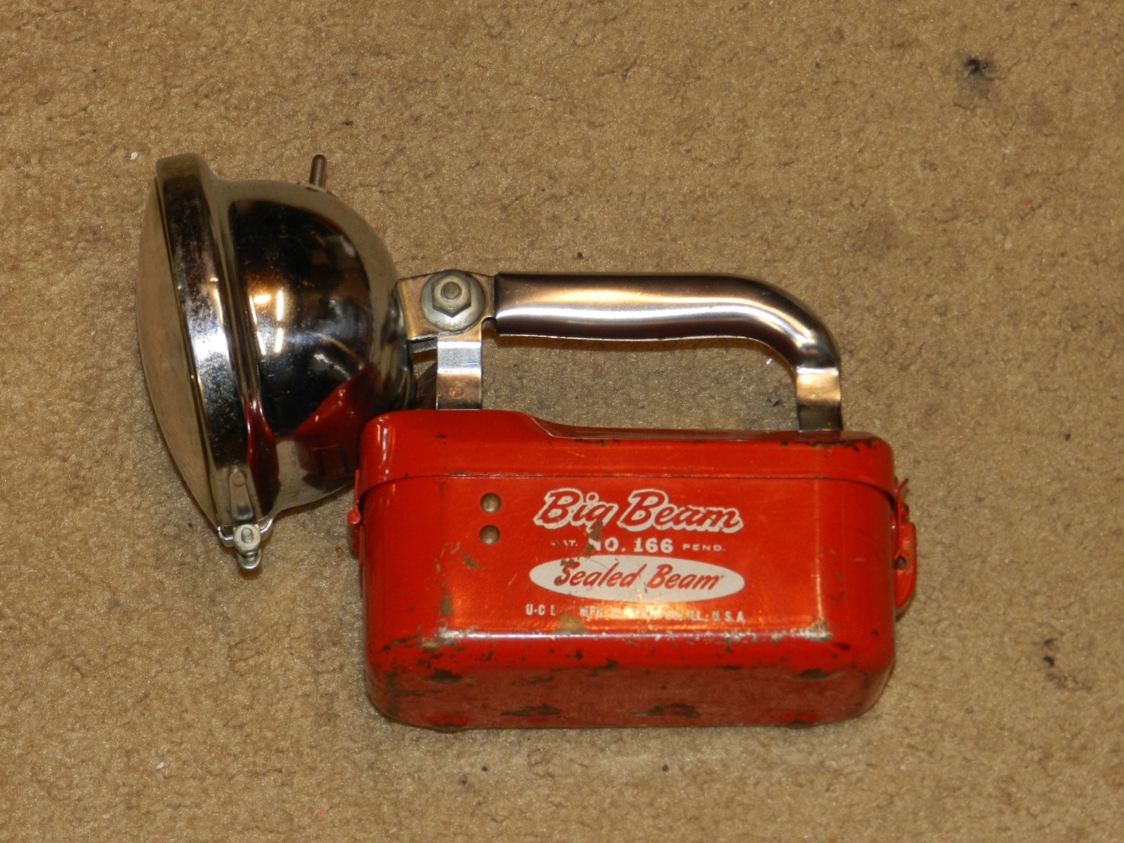 Big Beam No. 166 Vintage Sealed Beam Red Metal Flashlight Spotlight