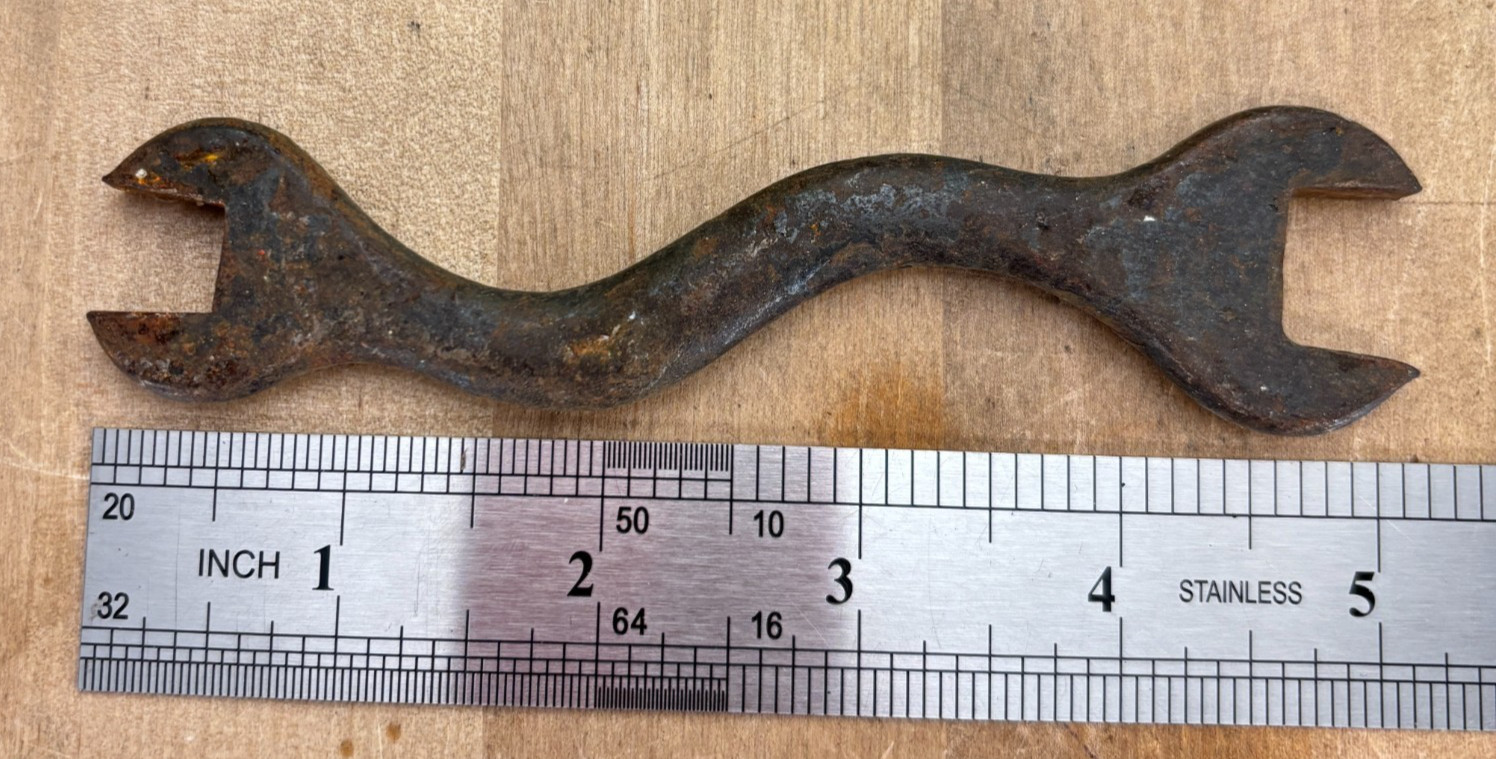 Vintage S Shaped Curved Open End Wrench, Heavy Duty Cast Iron