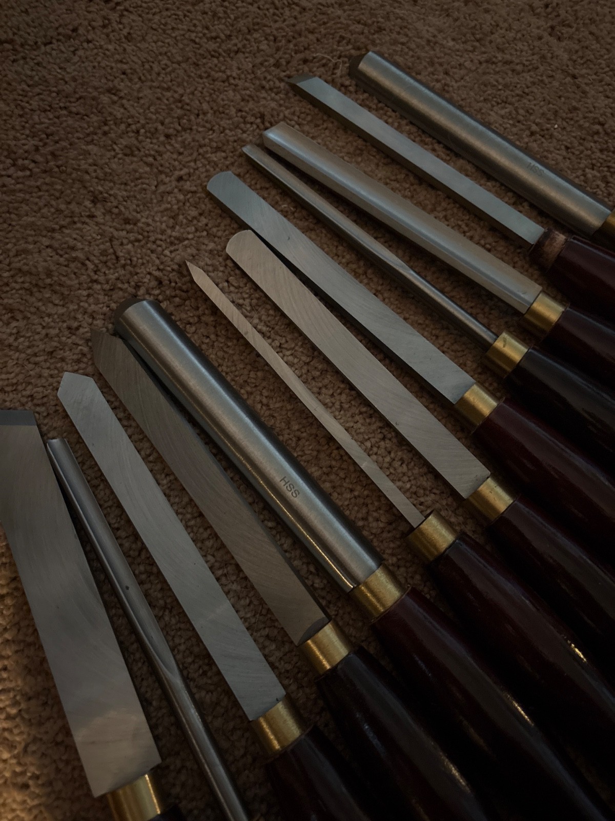 12 pieces-NO CASE-HSS Steel Wood Lathe Chisel, Eucalyptus Handles (NO CASE)