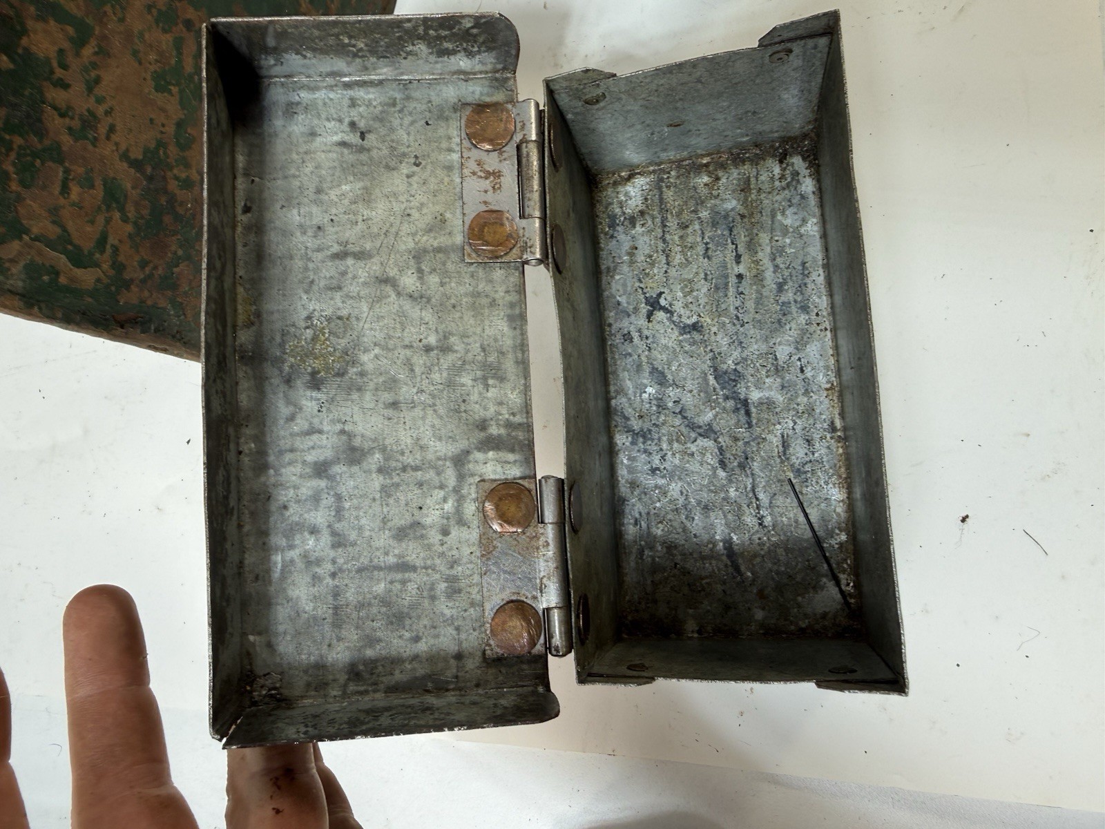 Vintage Industrial Metal Tool Box Lot Green Steel Box with Tray Galvanized