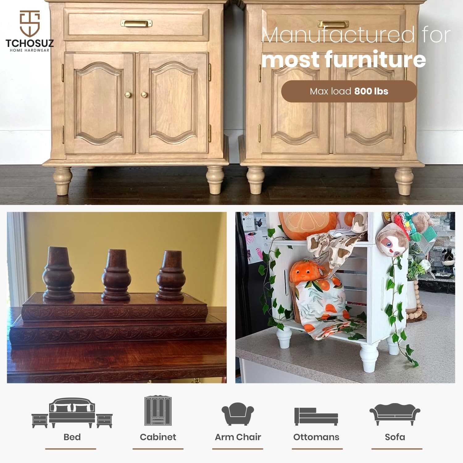 4 inch Solid Wood Bun Feet Unfinished 4-Pack with 5/16″ Bolts | Unfinished to…