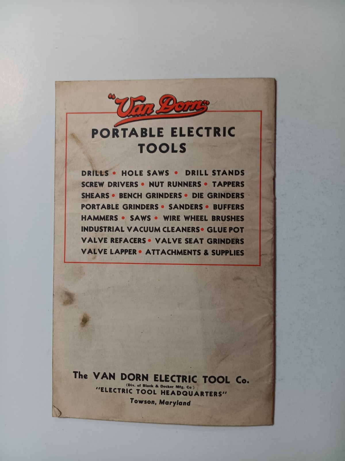 1942 Van Dorn Portable Electric Drill Handbook Sales Brochure Advertising