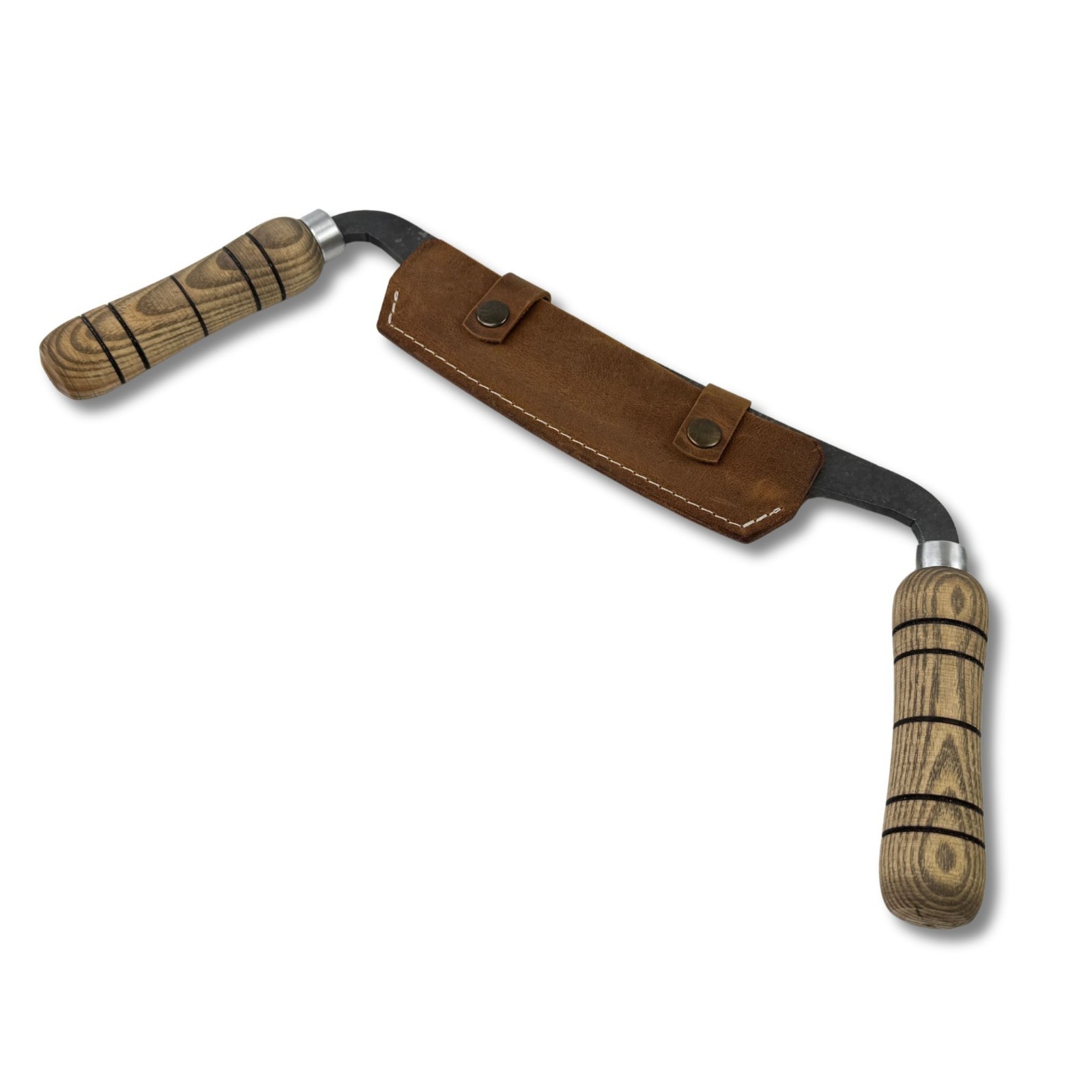 Medium Draw Knife – Hand-Forged 52100 Steel, Ash Handles, Sheath Included