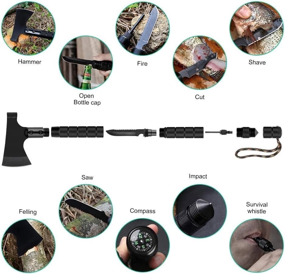 Multi-Functional Tactical Hatchet for Camping – Compact & Adjustable with Sheath
