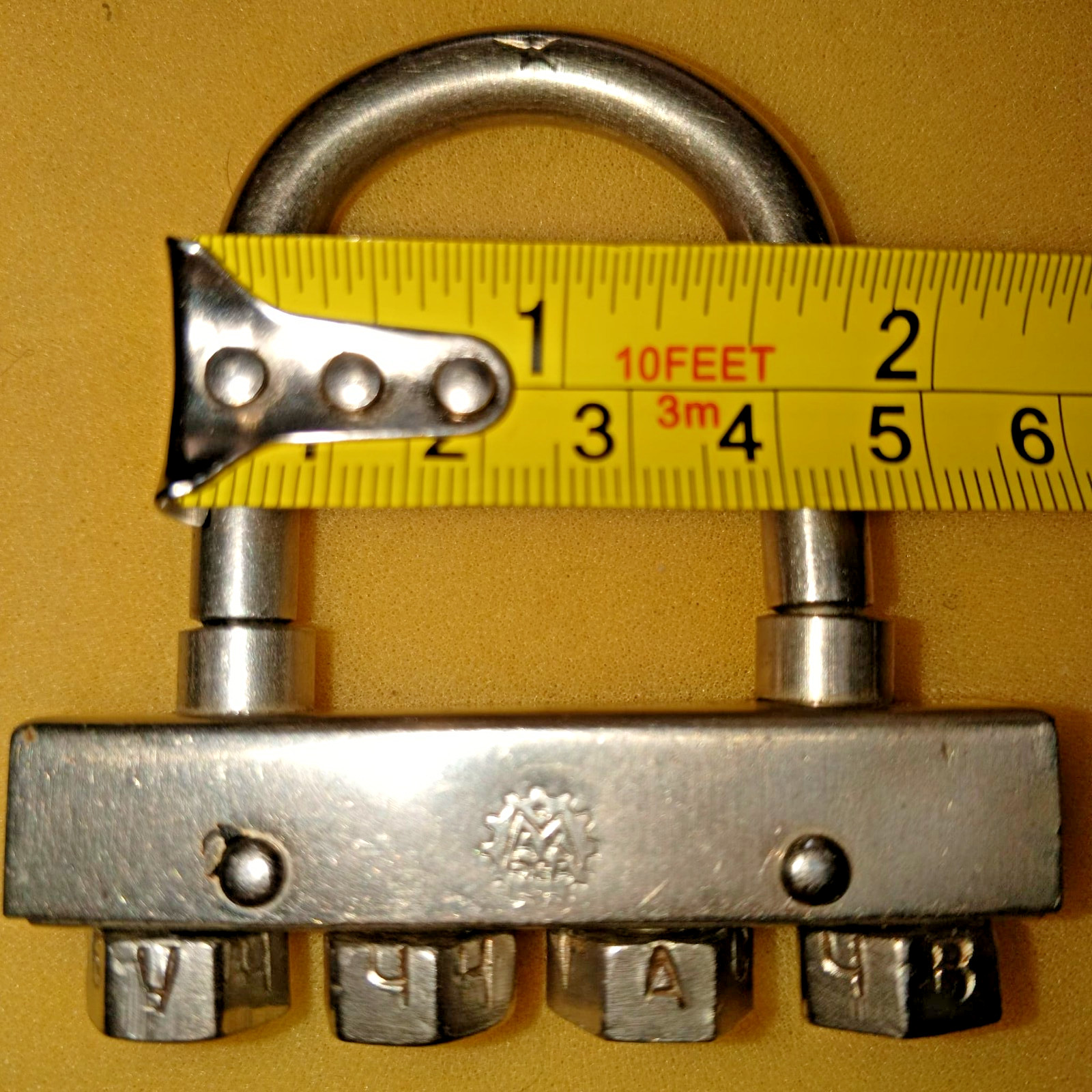 Vintage USSR Padlock with 4 Code Combination RUSSIAN LETTERS on the turn handle
