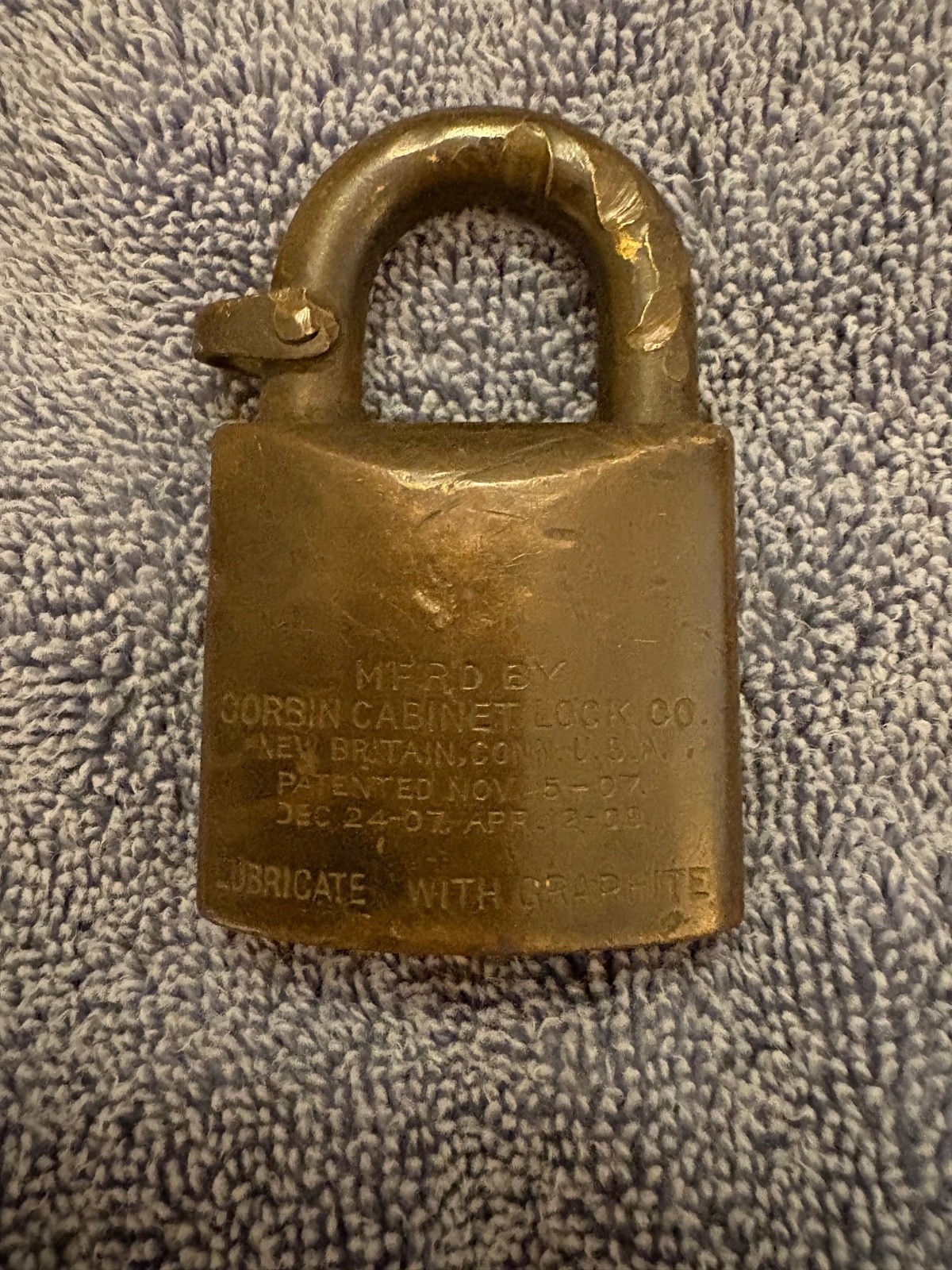 Antique Vintage Padlock with Chain Corbin Cabinet Lock Co.