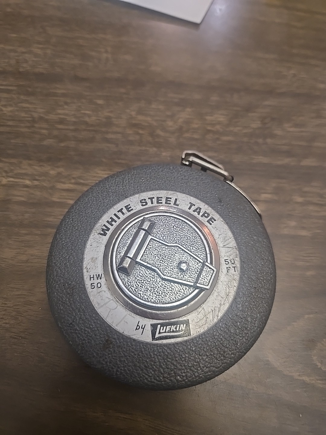 Vintage Lufkin HW50 50 Feet White Steel Tape Measure Gray Case USA 3 Inch